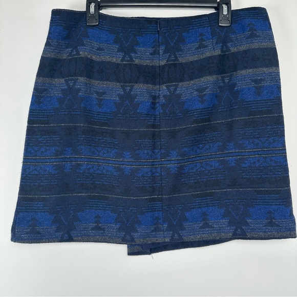Dalia Collection Skirt Size 12 Blue Wool Blend Asymmetrical Aztec Western Rodeo - Picture 2 of 12